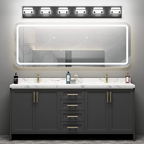 Ralbay Modern Black Bathroom Light Fixtures 6 Lights Up and Down Modern LED Bathroom Vanity Lights Over Mirror Acrylic Rotatable Matte Black Bath Wall Lighting - color: Black, size: 6 Light