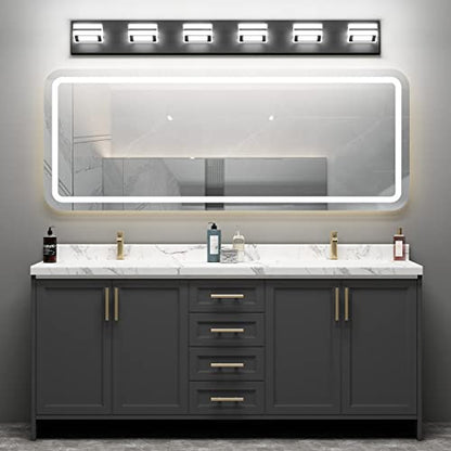 Ralbay Modern Black Bathroom Light Fixtures 6 Lights Up and Down Modern LED Bathroom Vanity Lights Over Mirror Acrylic Rotatable Matte Black Bath Wall Lighting - color: Black, size: 6 Light