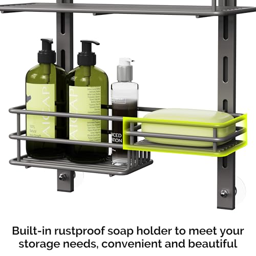 Orimade Over The Door Shower Caddy Adjustable 5 Tier Dark Grey,Bathroom Hanging Organizer Shelf Rustproof with 4 Hooks,Shower Basket with Soap Holder and Suction Cup - color: Dark Grey-5T