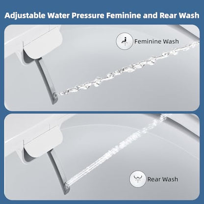Clirass Bidet Toilet Seat, Soft Close Round Toilet Seat, Button control Feminine/Posterior Wash Switch, Knob Control Water Pressure,White Bidet Seat Attachment with Brass inlet - color: White, size: Round