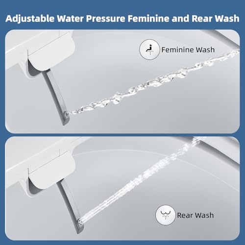 Bidet Toilet Seat, Soft Close Toilet Seat, Button control Feminine/Posterior Wash Switch, Knob Control Water Pressure,White Bidet Seat Attachment with Brass inlet (Elongated-D) - color: White / OVAL Black Buttons, size: Elongated