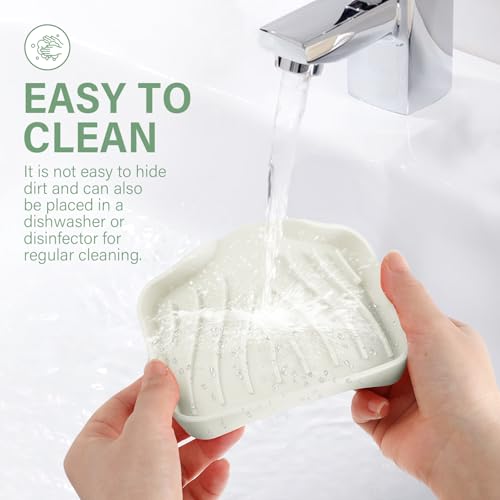 2PCS Self Draining Soap Holder,Spofit Silicone Soap Dish, Suitable for for Kitchen, Bathroom, Shower, Bath Tub,Soap Container (Beige) - color: Beige