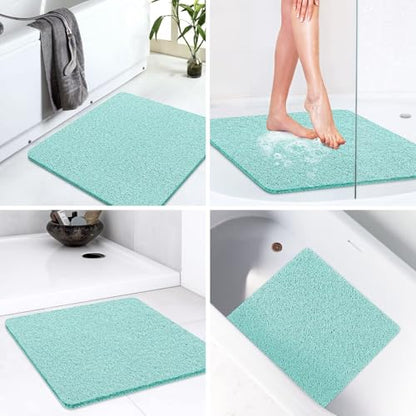 LuxStep Shower Mat Bathtub Mat Non-Slip Bath Mat with Drain, Quick Drying | 24x24 inch PVC Loofah Bathmat for Tub,Shower,Bathroom,Green - color: Green, size: 24" x 24"