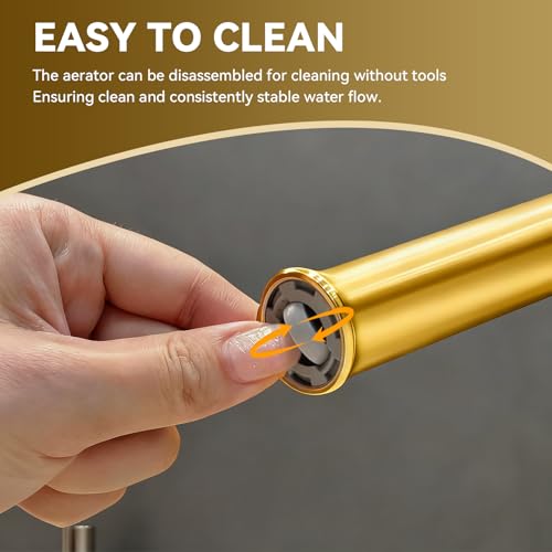 360° Rotatable Bathroom Sink Faucet, Bathroom Faucets 1 Hole 2 Water Outlet Modes, Single Handle Bathroom Faucets with Hot and Cold Hoses - color: Gold