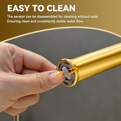 360° Rotatable Bathroom Sink Faucet, Bathroom Faucets 1 Hole 2 Water Outlet Modes, Single Handle Bathroom Faucets with Hot and Cold Hoses - color: Gold