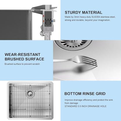 27" Undermount 18 Gauge 304 Stainless Steel Single Bowl Kitchen Sink with Accessary in 27"Lx19"Wx10"D - size: 27"L x 19"W x 10"D Single Bowl