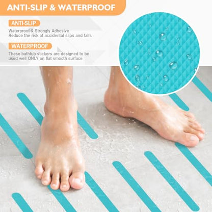 Non Slip Bathtub Stickers, 24 PCS Shower Stickers for Safety Bathroom Tubs, Bathtub Non Slip Stickers and Adhesive Decals Scraper for Bath Tub, Shower Floor, Stairs, Ladders (Blue) - color: Blue
