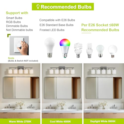 5-Light Bathroom Light Fixture, Brushed Nickel Vanity Lights Over Mirror, Anti-Rust, White Glass Shades, E26 Base, Bulb Not Included - color: Brushed Nickel-5 Light