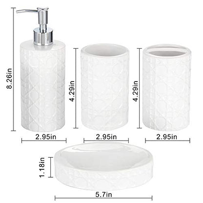 CAA'S Bathroom Accessories Set Ceramic 4 Pieces Bathroom Ensemble for Bath Decor Includes Lotion Dispenser Toothbrush Holder Tumbler Soap Dish (White Netting) - style: Luxury,Elegant