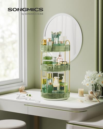 SONGMICS Makeup Organizer, 3-Tier Countertop, Customizable, Pale Green | Customizable skincare organizer countertop, round rotating, toiletries vanity organizer, lazy susan, gift UJKA011C01 - color: Pale Green, style: Round