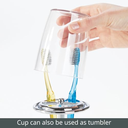 mDesign Plastic Toothpaste and Toothbrush Holder Center with Cup/Cover - Organizer for Bathroom Vanity Countertop - Holds Paste, Floss, Accessories - Hyde Collection - Clear - color: Clear