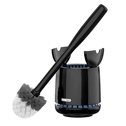 MR.SIGA Toilet Bowl Brush and Holder, Sturdy Long Handle, Black, 1 Pack | Automatic lid design, upgraded ventilation, replaceable toilet brush head dries quickly - color: Black, size: One Size