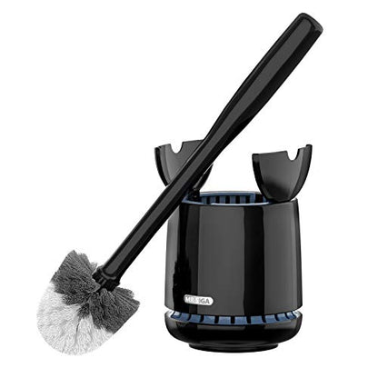 MR.SIGA Toilet Bowl Brush and Holder, Sturdy Long Handle, Black, 1 Pack | Automatic lid design, upgraded ventilation, replaceable toilet brush head dries quickly - color: Black, size: One Size