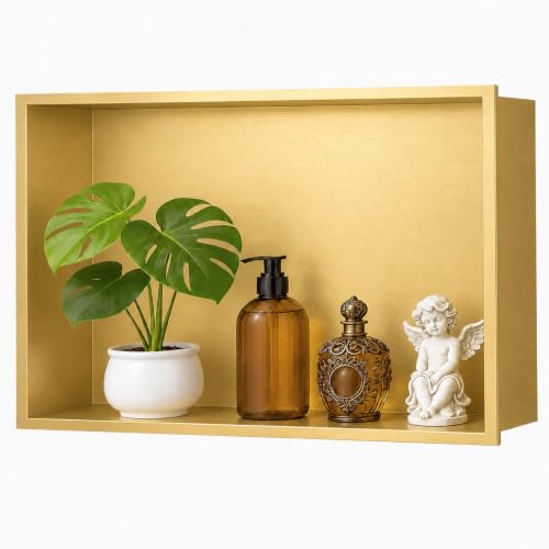 SaniteModar Stainless Steel Shower Niche Insert 18" x 12" Brushed Gold | No Tile Needed, Recessed Horizontal Bathroom Niche, Waterproof, Space-saving, Easy Setup, Built-in Storage for Bathroom - color: Brushed Gold, size: 18" x 12"