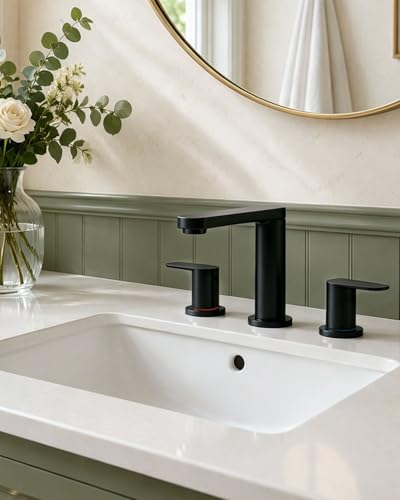 BWE 2 Pack Matte Black Bathroom Faucet 3 Hole 8 Inch Widespread | Bathroom Faucets with Pop-up Drain and Supply Lines, 360° Swivel Spout 2-Handle Bathroom Sink Faucet for Bath Vanity - color: Matte Black, 2 Pack, size: 8 Inches Widespread