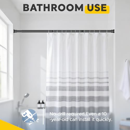 Black Tension Curtain Rods 28 to 84 Inch,1"Heavy Duty Shower Curtain Rod，No Slip No Drill Adjustable Shower Rod for Bathroom, Window, Closet & Wardrobe - color: Black, size: 28-84 inch