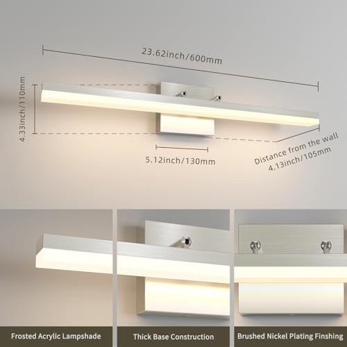 Brushed Nickel Vanity Light for Bathroom - 5CCT Dimmable, Adjustable Angle, 23.62-inch Long 16W LED Bar Light Fixture Over Mirror - Modern Wall Lighting - size: 23.62inch Long