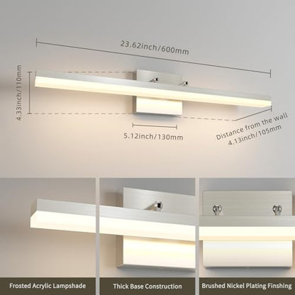 Brushed Nickel Vanity Light for Bathroom - 5CCT Dimmable, Adjustable Angle, 23.62-inch Long 16W LED Bar Light Fixture Over Mirror - Modern Wall Lighting - size: 23.62inch Long