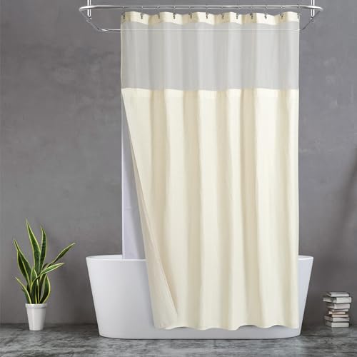 N&Y HOME Extra Long Waffle Shower Curtain with Snap-in Liner Cream, 71x84 | 12 Hooks & Snap on Fabric Liner, Washable, Mesh Window, Hotel Style, 84 inches Length Cream Shower Curtain Set for Bathroom - color: Cream, size: 71"W x 84"L (Pack of 1)