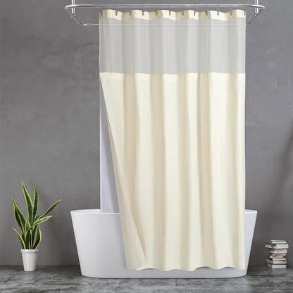 N&Y HOME Extra Long Waffle Shower Curtain with Snap-in Liner Cream, 71x84 | 12 Hooks & Snap on Fabric Liner, Washable, Mesh Window, Hotel Style, 84 inches Length Cream Shower Curtain Set for Bathroom - color: Cream, size: 71"W x 84"L (Pack of 1)