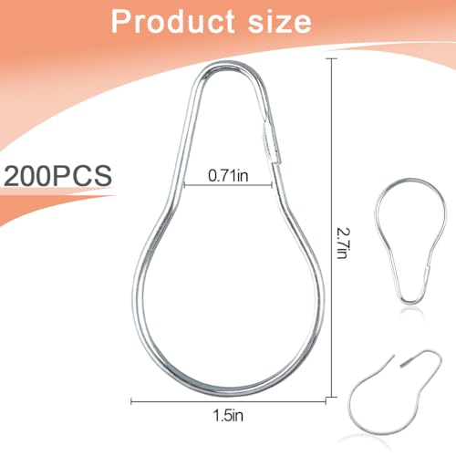 200 PCS Metal Shower Curtain Hooks Reusable Stainless Hanging Shower Rings Bulk Rust-Proof Curtain Rings for Bathroom Bedroom Kitchen Home Applications, Silver - color: 200pcs Silver