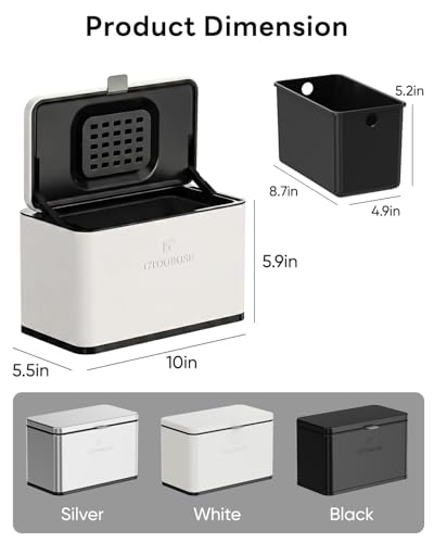 Kitchen Mini Compost Bin, 4L/1G Small Trash Can with Lid, Slim Stainless Steel Hanging Garbage Bin for Kitchen, Bathroom, Bedroom, Office, Wall Mounted Compost Bin with Inner Bucket, White - size: 4L-White