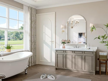 Frameless Bathroom Mirror, 24"x32" Beveled Arched Vanity Mirrors | Frameless, 15mm beveled edge, 5mm HD glass, shatterproof, anti-rust, french cleat, for bathroom/bedroom/entryway - size: 24"L x 32"W