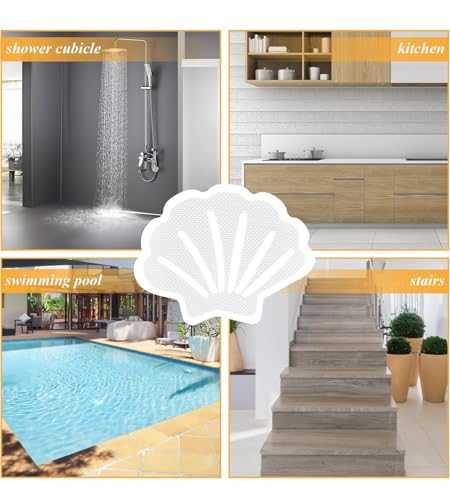 12Pcs Clear Bathtub Stickers Non Slip, Shell Shaped | Adhesive, Safety Shower Treads, For Bathroom Bathtub, Shower Floor - color: Clear
