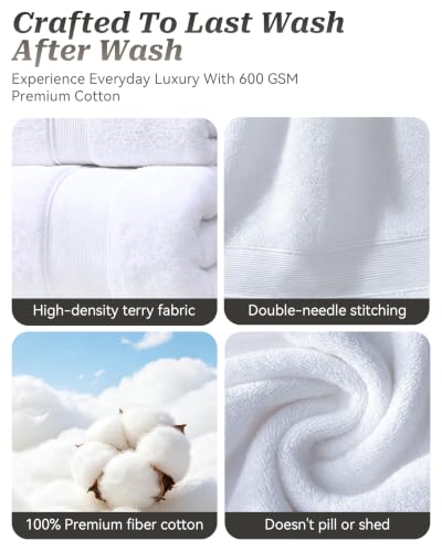Luxury Bath Towels 3 Packs, Premium 100% Cotton, Hotel-Quality Experience, Ultra Soft Skin, Absorbent, Quick Drying & Low Lint, for Bathroom, Spa, Gym & Home Use - color: White Set of 3