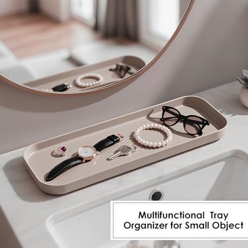 Beige Bathroom Accessories Set, 10 Pieces Bamboo Bathroom Set with Trash Can, Tray, Soap Dispenser, Soap Dish, Toothbrush Holder, Toothbrush Cup, Tissue Holder, Toilet Brush and Qtip Holders