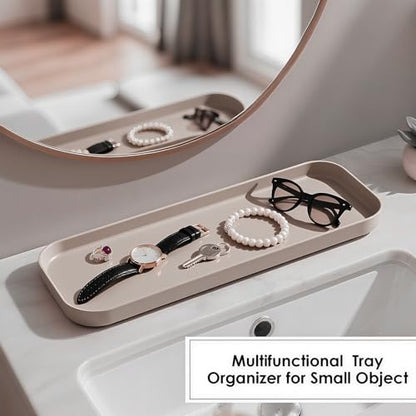 Beige Bathroom Accessories Set, 10 Pieces Bamboo Bathroom Set with Trash Can, Tray, Soap Dispenser, Soap Dish, Toothbrush Holder, Toothbrush Cup, Tissue Holder, Toilet Brush and Qtip Holders