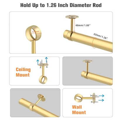 Alise Curtain Rod Holder Bracket 32mm Dia,Closet Rod Holders Wall Mount | Ceiling Mounted,Curtain Rod Flange Brackets,Ceiling Curtain Rods Brackets,for Bathroom Curtain,Stainless Steel,Gold,4 Pcs - color: Golden Finish, size: 32mm/1-1/4 Inch Dia.