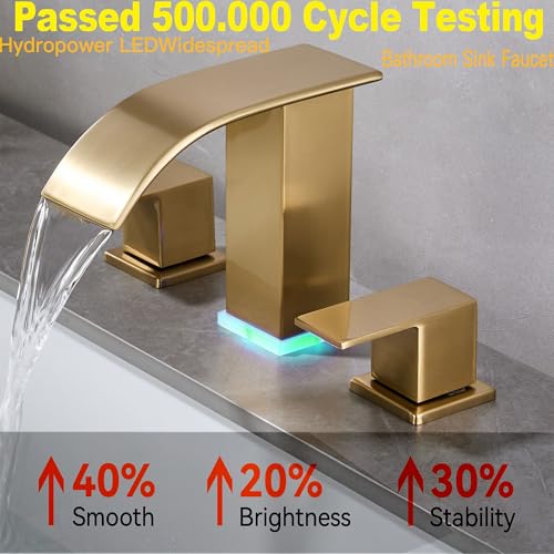 Brushed Gold Bathroom Faucet 3 Hole Widespread Waterfall Vanity Faucet for Bathroom Sink, Modern Touch on Two Handle Gold Faucet (Brushed Gold) - color: Brushed Gold