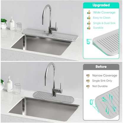 24 Inch Longer Faucet Mat for Kitchen Sink [5°Slope Fast Self-draining]Bathroom Kitchen Sink Splash Guard Silicone Sink Faucet Mat Splash Guard Kitchen Sink Area Tidy Splash Faucet Guard Draining Mat - color: Light Gray, size: 24" x 5.5"