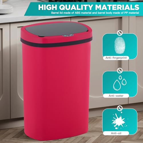 PayLessHere | 13 Gallon Plastic Trash Can | Red | Automatic Touchless Lid with Motion Sensor | Kitchen Garbage Can with Waterproof Design | for Home, Office, Bathroom | Pack of 1 - color: Red
