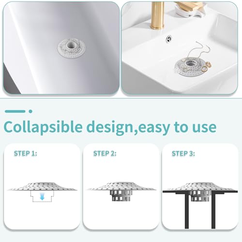 Aluvor Bathtub Drain Hair Catcher,Silicone Tub Hair Catcher Drain Protector | Collapsible Shower Hair Drain Catcher Strainer for 1.48'' to 1.76'' Flat Regular Drains, 3PCS/Grayish-White - color: A-grayish-white