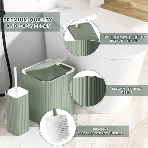 XLHOMO Bathroom Accessories Set - Gorgeous Sage Green Bathroom Set, 10PC Bathroom Accessory Set, Toilet Brush, Trash Can, Qtip Holder Dispenser & Soap Dispenser - size: Bath Set, style: Sage Green&Silver