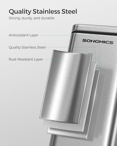 SONGMICS Bathroom Trash Can, 2.6 Gallon (10 L) Small Trash Bin with Lid, Slim for Small Spaces, Stainless Steel Garbage Can, Soft Close, Silver ULTB561E10 - color: Silver, style: 2.6 Gal.