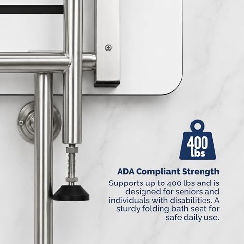 Wall Mounted Phenolic Folding Shower Seat with Legs - Handicap Shower Chair for Elderly & Disabled, Heavy Duty Bath Seat, ADA Compliant Foldable Bathroom Bench - 18" Length, White, 400 lbs Capacity | Handicap Shower Chair, Elderly & Disabled, Heavy Duty B