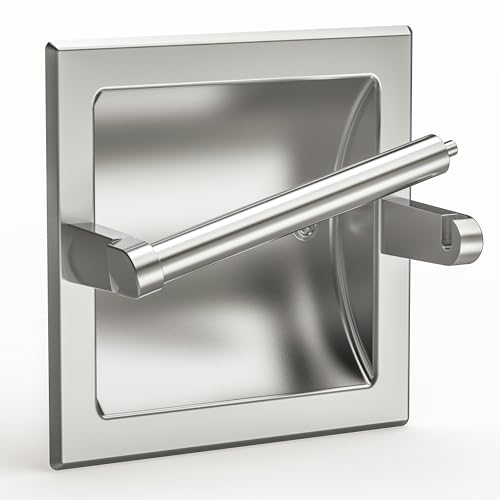 Brushed Nickel Recessed Toilet Paper Holder,Pivoting Toilet Tissue Holder,Made of SUS304 Stainless Steel, in Wall Toilet Paper Holder with Bracket - color: Brushed Nickel