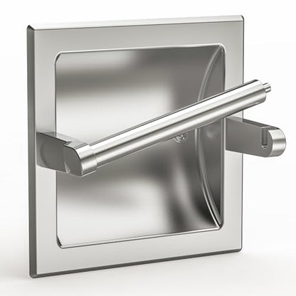 Brushed Nickel Recessed Toilet Paper Holder,Pivoting Toilet Tissue Holder,Made of SUS304 Stainless Steel, in Wall Toilet Paper Holder with Bracket - color: Brushed Nickel