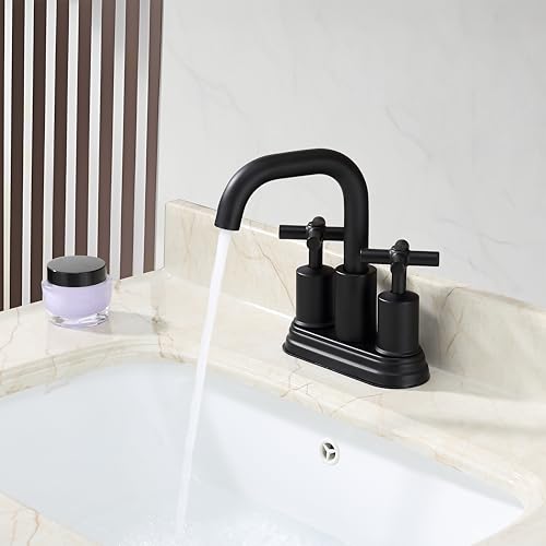 Two Handle Lavatory Faucet 4-inch Centerset Bathroom Sink Faucets with Drain Assembly for 3 Hole Sink Matte Black Finish DF-4303CCH-MT Duttao - color: Matte Black