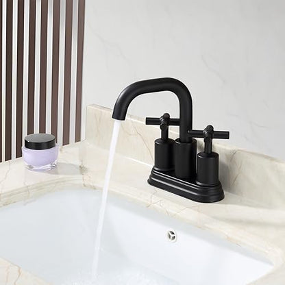 Two Handle Lavatory Faucet 4-inch Centerset Bathroom Sink Faucets with Drain Assembly for 3 Hole Sink Matte Black Finish DF-4303CCH-MT Duttao - color: Matte Black