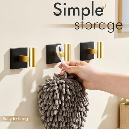KOKOSIRI Robe Hooks for Bathrooms Towel Hook Wall Mounted Coat Hooks, Bathroom Hardware 2 Pack Black with Gold Stainless Steel B1013GDK-P2 - color: Black Gold, size: 2 Pack