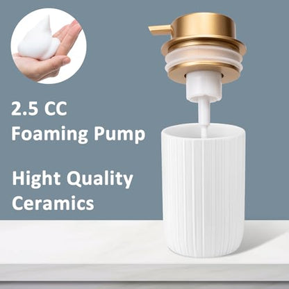 Soap Foaming Dispenser Ceramic with Easy-to-Press Pump Hand Foam Dispenser for Shampoo Bathroom Countertop 13.5 oz - color: Foam-stripes Goldwhite