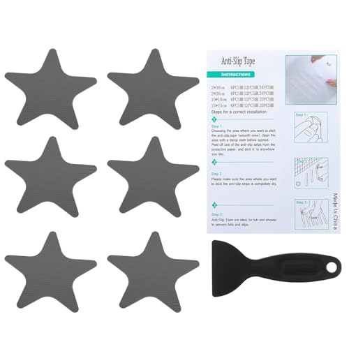 PATIKIL Bathtub Non Slip Stickers 4.13x4.13 Inch, 6 Pack Star Safety Shower Floor Anti Slip Stickers with Adhesive Decals Scraper for Bath Tub Shower Floor Stair, Gray - color: Gray
