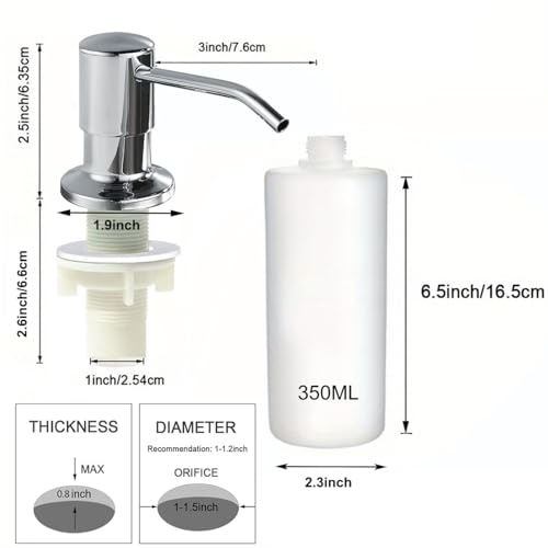 Soap Dispenser for Kitchen Sink,Stainless Steel Built in Soap Dispenser | Countertop Pump Head,Dish Soap Hand Lotion Dispenser with Refillable 13.5OZ Bottle - color: Bottled-chromeplated