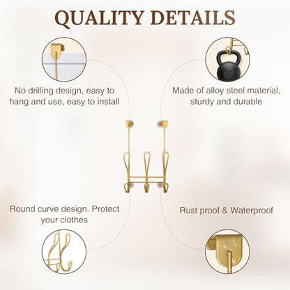 Twisted Design Over The Door Hook Rack, Over The Door Towel Rack, Door Hanger, Door Coat Hanger, Over The Door Coat Rack, for Bathroom, Bedroom or Laundry Room (Gold with 6 Hooks) - style: Gold with 6 Hooks