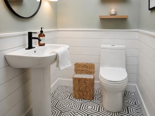 Coeusy 3 Gallon Wicker Trash Can,Small Bathroom Trash Can with Lid,Natural Water Hyacinth Wicker Waste Basket for Bedroom,Toilet,Narrow Garbage Can with Removable Liner - color: Water hyacinth