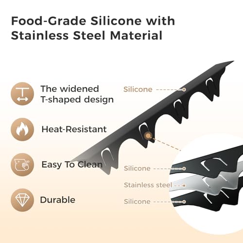 Silicone Stove Gap Covers with Stainless Steel, Oven Gap Filler Seals Gaps Between Stovetop and Counter, Stove Gap Guards Range Trim Kit, Easy to Clean Stove Gap Guard (Black 2 Pack,21") - color: Black, size: 21 inches